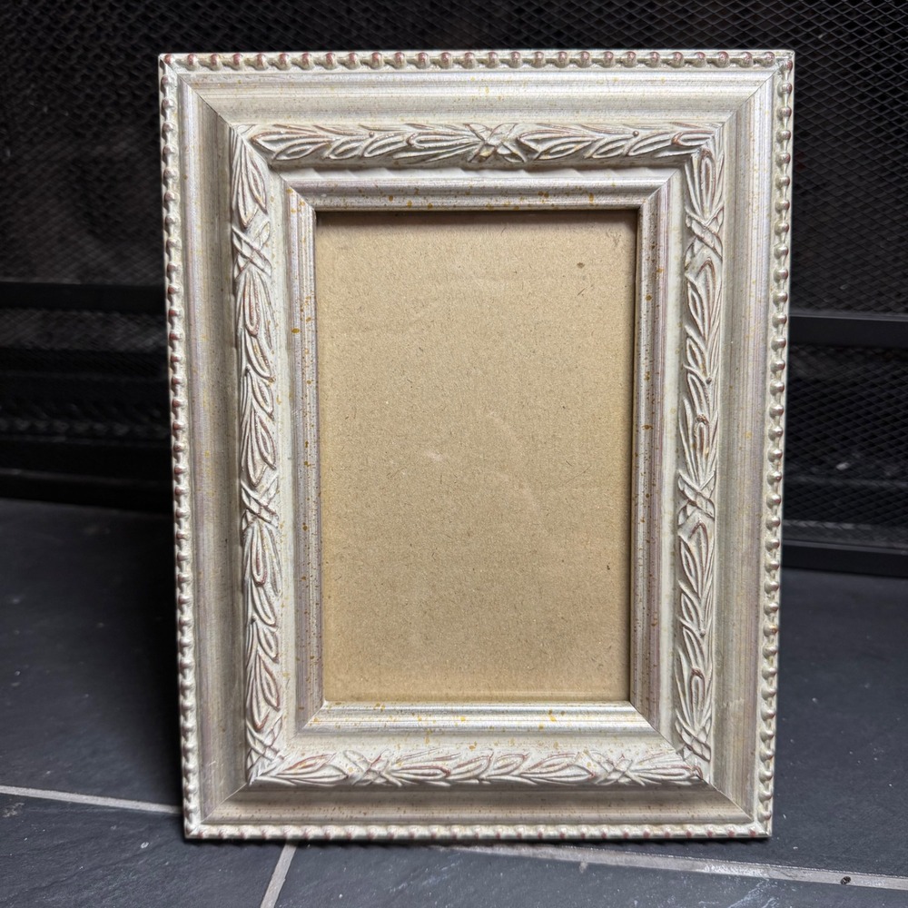 Ornate Embossed 4x6 Picture Frame Champagne Silver Gold Distressed 9x7 Overall